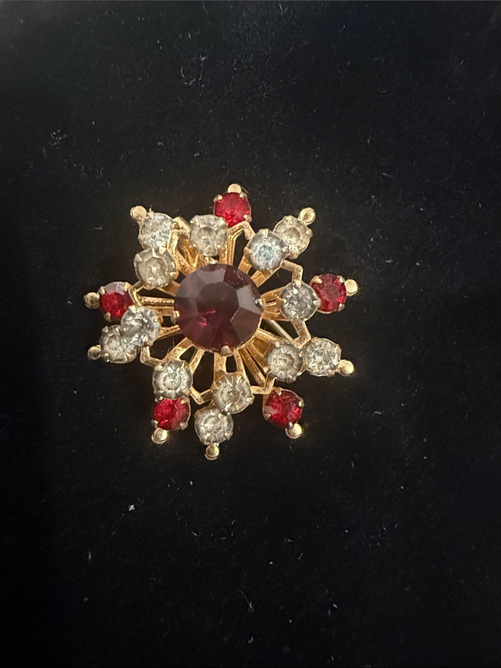 Vintage CORO Gold Tone & Rhinestone Sunburst Starburst Brooch/Pin, 1.5"